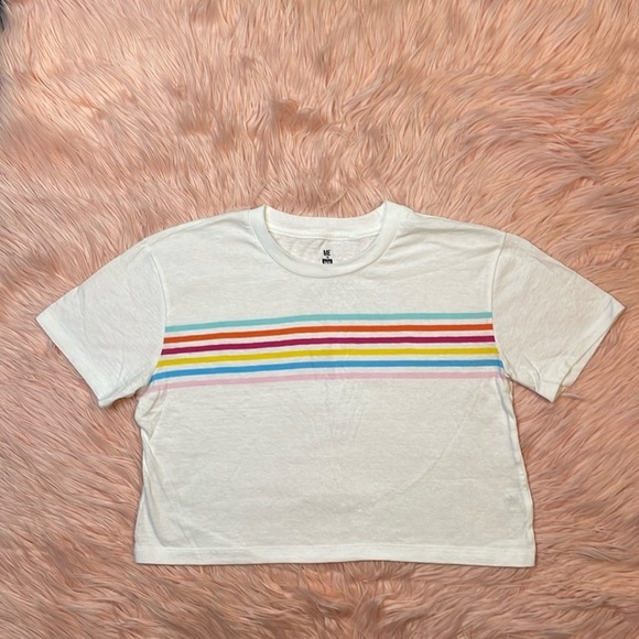 PacSun Me to We Essentials Woman’s White Multi Color Striped Cropped Tee Small - Picture 1 of 6